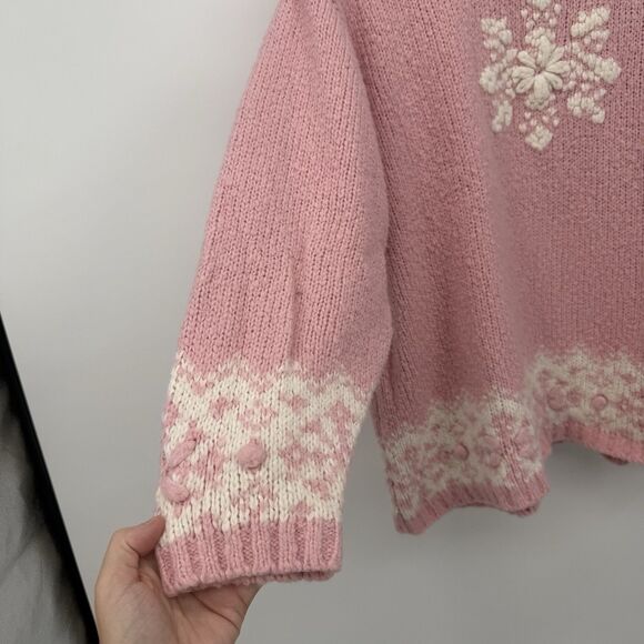 Dressbarn Pink Chunky Knit Snowflake Wool Blend Sweater Size 22/24 - Picture 2 of 9